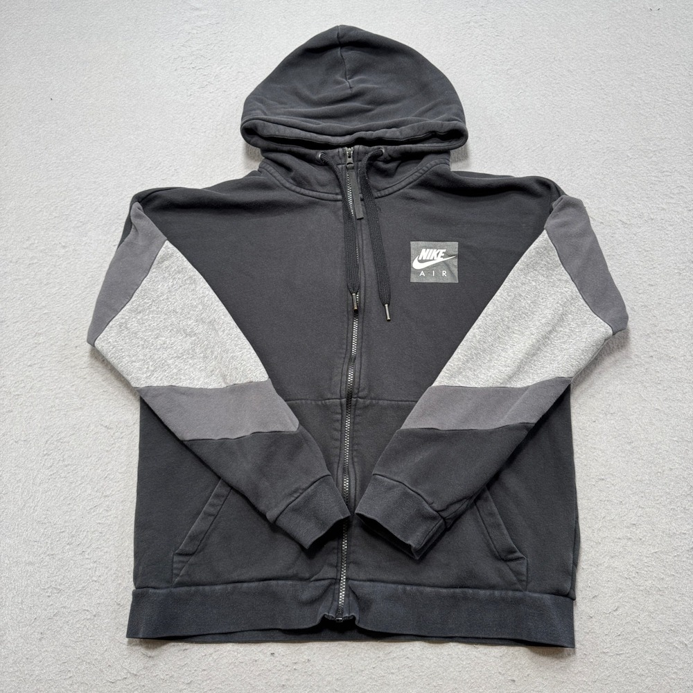 Nike Air Hoodie Men's Large Black Gray Colorblock Fleece Lined Zip Up Sweatshirt